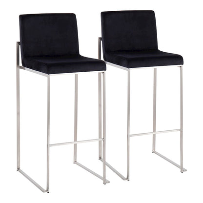 LumiSource Fuji High Back Barstool Set/2 | Contemporary Black Velvet on Brushed Stainless Steel | Kitchen Island & Bar | Model B30-FUJIHBSSVBK2
