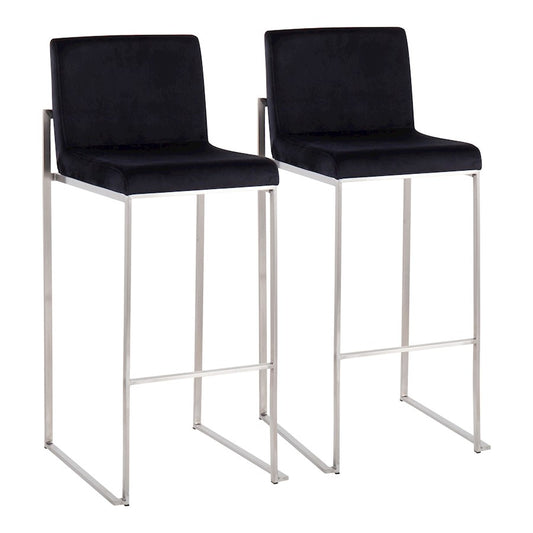LumiSource Fuji High Back Barstool Set/2 | Contemporary Black Velvet on Brushed Stainless Steel | Kitchen Island & Bar | Model B30-FUJIHBSSVBK2