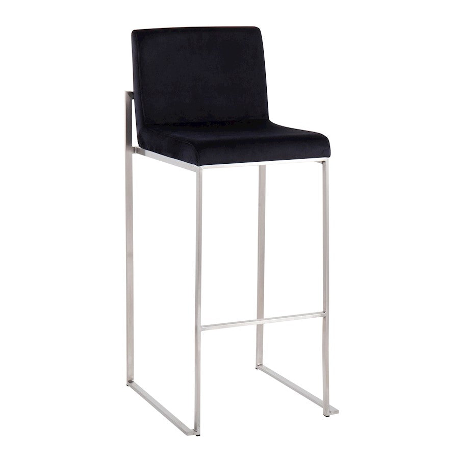 LumiSource Fuji High Back Barstool Set/2 | Contemporary Black Velvet on Brushed Stainless Steel | Kitchen Island & Bar | Model B30-FUJIHBSSVBK2