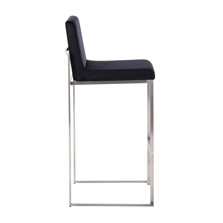 LumiSource Fuji High Back Barstool Set/2 | Contemporary Black Velvet on Brushed Stainless Steel | Kitchen Island & Bar | Model B30-FUJIHBSSVBK2