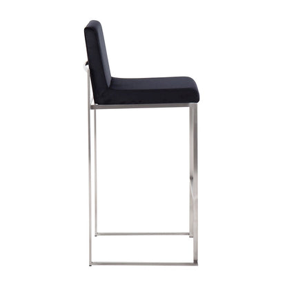 LumiSource Fuji High Back Barstool Set/2 | Contemporary Black Velvet on Brushed Stainless Steel | Kitchen Island & Bar | Model B30-FUJIHBSSVBK2