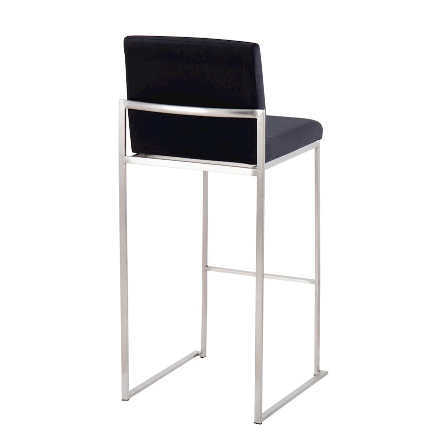 LumiSource Fuji High Back Barstool Set/2 | Contemporary Black Velvet on Brushed Stainless Steel | Kitchen Island & Bar | Model B30-FUJIHBSSVBK2