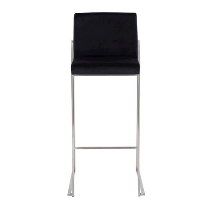 LumiSource Fuji High Back Barstool Set/2 | Contemporary Black Velvet on Brushed Stainless Steel | Kitchen Island & Bar | Model B30-FUJIHBSSVBK2