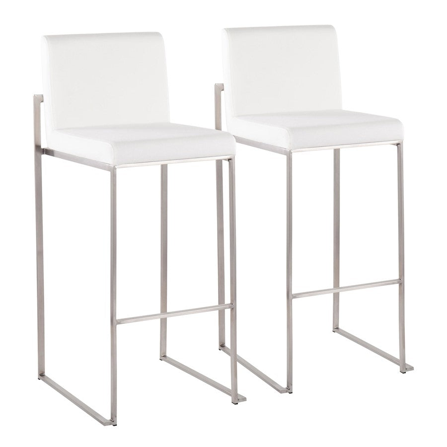 LumiSource Fuji High Back Barstool Set/2 | Contemporary White Velvet on Brushed Stainless Steel | Kitchen Island & Bar | Model B30-FUJIHBSSVW2