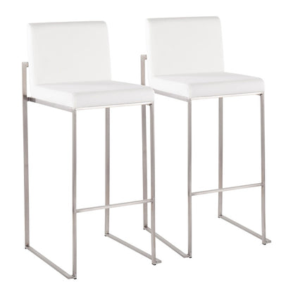 LumiSource Fuji High Back Barstool Set/2 | Contemporary White Velvet on Brushed Stainless Steel | Kitchen Island & Bar | Model B30-FUJIHBSSVW2