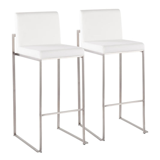 LumiSource Fuji High Back Barstool Set/2 | Contemporary White Velvet on Brushed Stainless Steel | Kitchen Island & Bar | Model B30-FUJIHBSSVW2