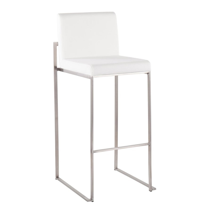 LumiSource Fuji High Back Barstool Set/2 | Contemporary White Velvet on Brushed Stainless Steel | Kitchen Island & Bar | Model B30-FUJIHBSSVW2