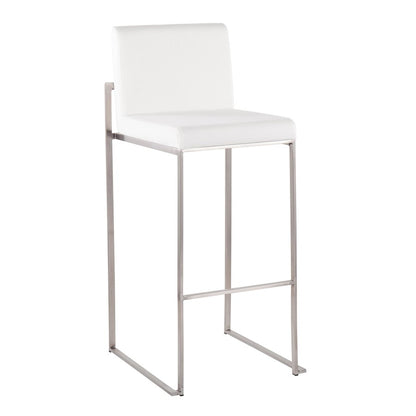 LumiSource Fuji High Back Barstool Set/2 | Contemporary White Velvet on Brushed Stainless Steel | Kitchen Island & Bar | Model B30-FUJIHBSSVW2
