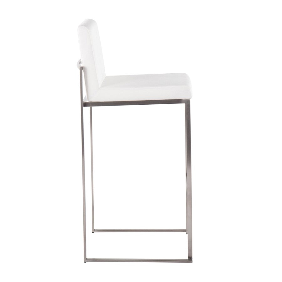 LumiSource Fuji High Back Barstool Set/2 | Contemporary White Velvet on Brushed Stainless Steel | Kitchen Island & Bar | Model B30-FUJIHBSSVW2