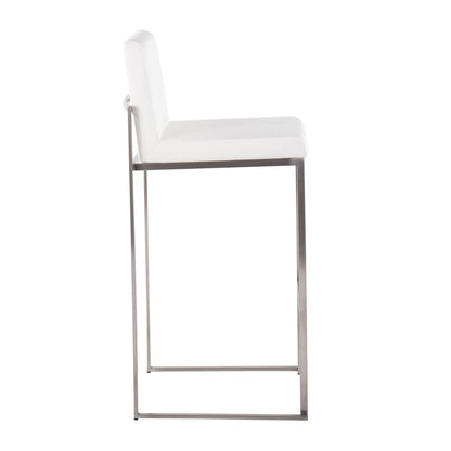LumiSource Fuji High Back Barstool Set/2 | Contemporary White Velvet on Brushed Stainless Steel | Kitchen Island & Bar | Model B30-FUJIHBSSVW2