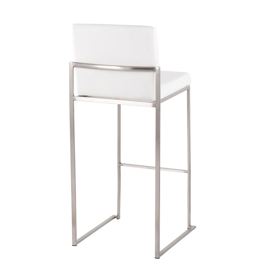 LumiSource Fuji High Back Barstool Set/2 | Contemporary White Velvet on Brushed Stainless Steel | Kitchen Island & Bar | Model B30-FUJIHBSSVW2
