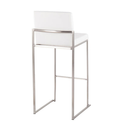 LumiSource Fuji High Back Barstool Set/2 | Contemporary White Velvet on Brushed Stainless Steel | Kitchen Island & Bar | Model B30-FUJIHBSSVW2