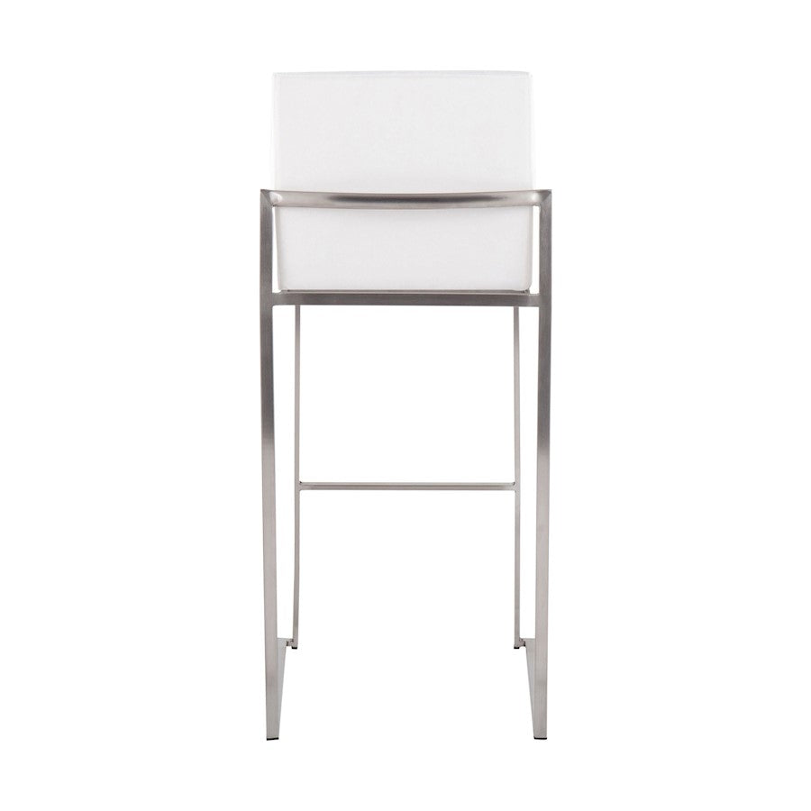 LumiSource Fuji High Back Barstool Set/2 | Contemporary White Velvet on Brushed Stainless Steel | Kitchen Island & Bar | Model B30-FUJIHBSSVW2