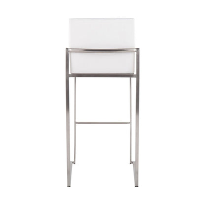 LumiSource Fuji High Back Barstool Set/2 | Contemporary White Velvet on Brushed Stainless Steel | Kitchen Island & Bar | Model B30-FUJIHBSSVW2