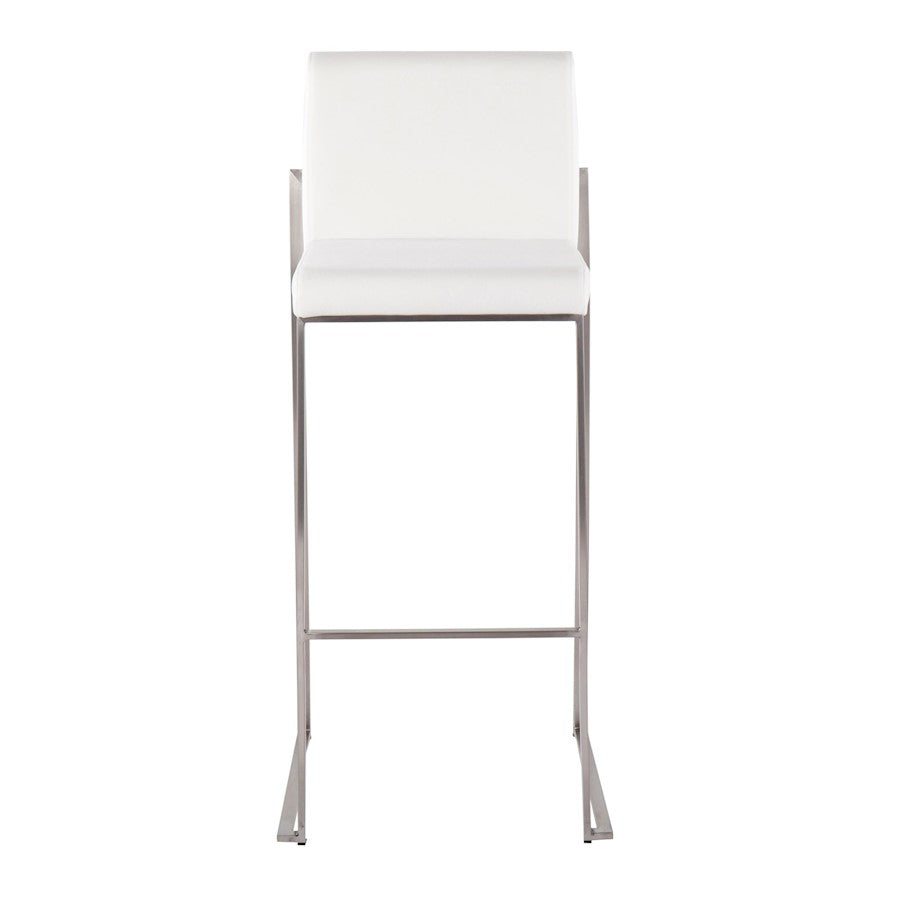 LumiSource Fuji High Back Barstool Set/2 | Contemporary White Velvet on Brushed Stainless Steel | Kitchen Island & Bar | Model B30-FUJIHBSSVW2