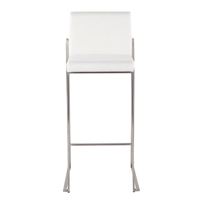 LumiSource Fuji High Back Barstool Set/2 | Contemporary White Velvet on Brushed Stainless Steel | Kitchen Island & Bar | Model B30-FUJIHBSSVW2
