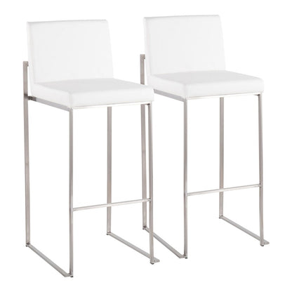 LumiSource Fuji High Back Barstool Set/2 | Contemporary White PU on Brushed Stainless Steel | Kitchen Island & Bar Seating | Model B30-FUJIHBSSW2
