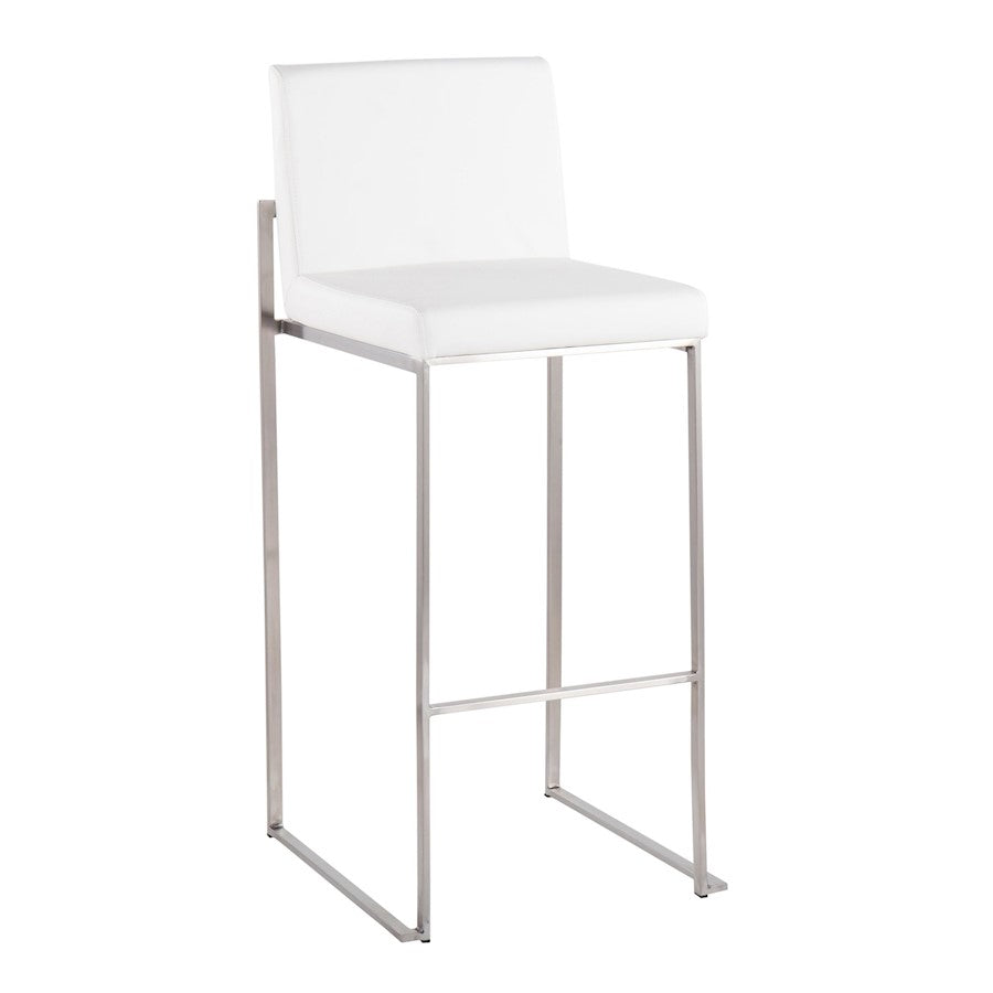 LumiSource Fuji High Back Barstool Set/2 | Contemporary White PU on Brushed Stainless Steel | Kitchen Island & Bar Seating | Model B30-FUJIHBSSW2