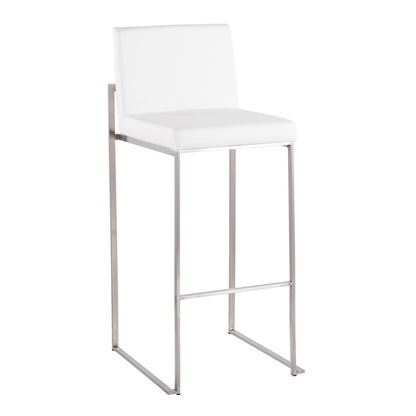 LumiSource Fuji High Back Barstool Set/2 | Contemporary White PU on Brushed Stainless Steel | Kitchen Island & Bar Seating | Model B30-FUJIHBSSW2