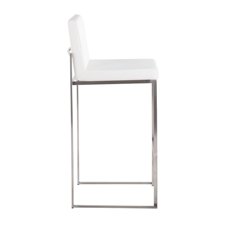 LumiSource Fuji High Back Barstool Set/2 | Contemporary White PU on Brushed Stainless Steel | Kitchen Island & Bar Seating | Model B30-FUJIHBSSW2