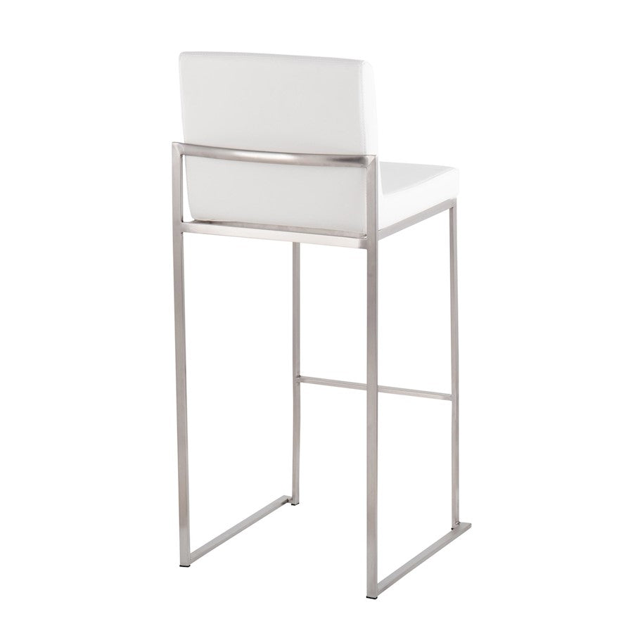 LumiSource Fuji High Back Barstool Set/2 | Contemporary White PU on Brushed Stainless Steel | Kitchen Island & Bar Seating | Model B30-FUJIHBSSW2