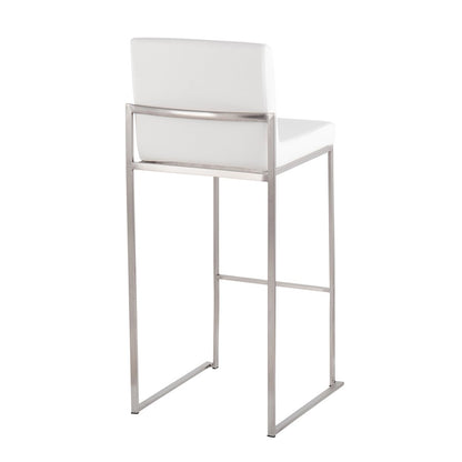 LumiSource Fuji High Back Barstool Set/2 | Contemporary White PU on Brushed Stainless Steel | Kitchen Island & Bar Seating | Model B30-FUJIHBSSW2