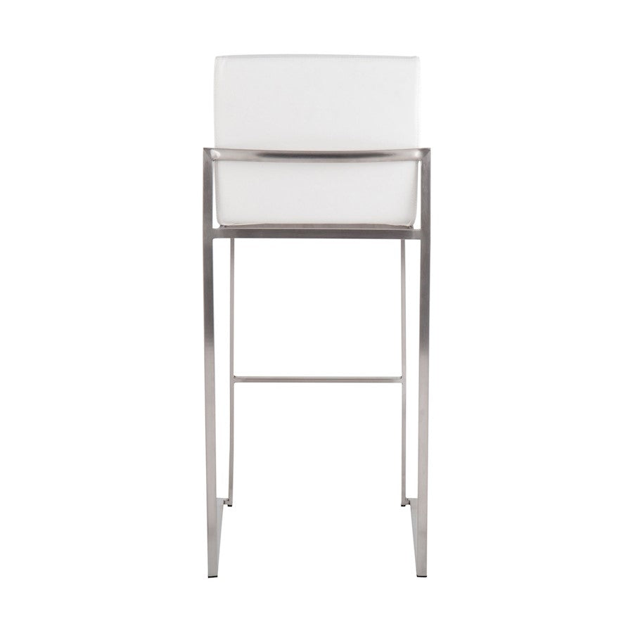 LumiSource Fuji High Back Barstool Set/2 | Contemporary White PU on Brushed Stainless Steel | Kitchen Island & Bar Seating | Model B30-FUJIHBSSW2