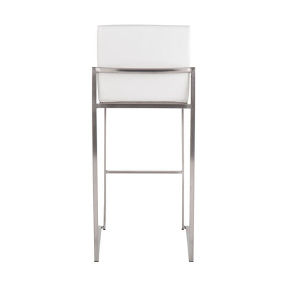 LumiSource Fuji High Back Barstool Set/2 | Contemporary White PU on Brushed Stainless Steel | Kitchen Island & Bar Seating | Model B30-FUJIHBSSW2