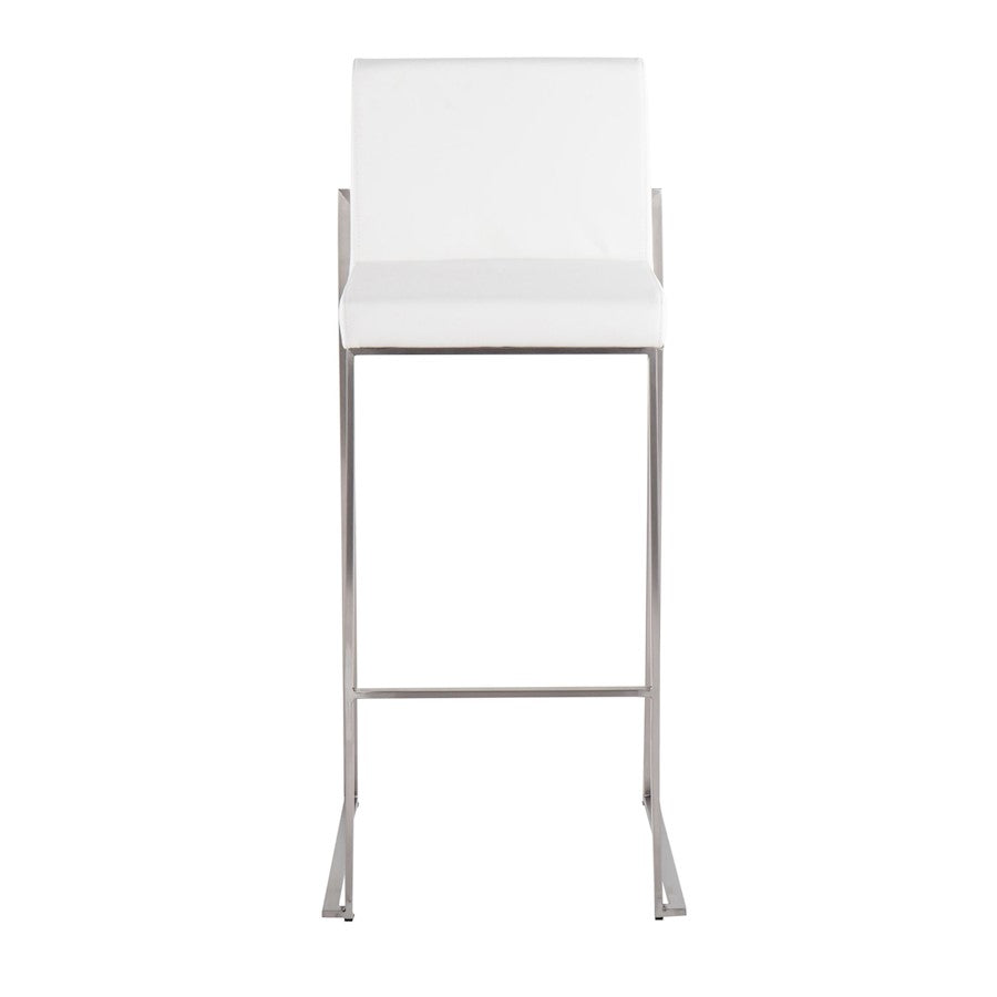 LumiSource Fuji High Back Barstool Set/2 | Contemporary White PU on Brushed Stainless Steel | Kitchen Island & Bar Seating | Model B30-FUJIHBSSW2