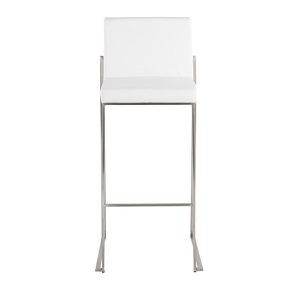 LumiSource Fuji High Back Barstool Set/2 | Contemporary White PU on Brushed Stainless Steel | Kitchen Island & Bar Seating | Model B30-FUJIHBSSW2