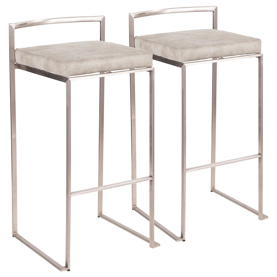 LumiSource Fuji Stackable Barstool Set/2 | Contemporary Light Grey Cowboy Fabric on Stainless Steel | Kitchen Island & Bar | Model B30-FUJILGY2