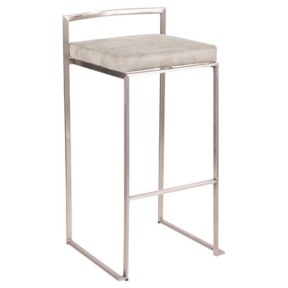 LumiSource Fuji Stackable Barstool Set/2 | Contemporary Light Grey Cowboy Fabric on Stainless Steel | Kitchen Island & Bar | Model B30-FUJILGY2