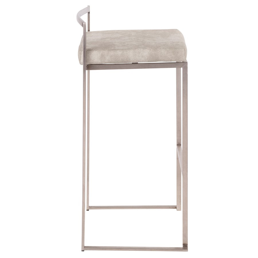 LumiSource Fuji Stackable Barstool Set/2 | Contemporary Light Grey Cowboy Fabric on Stainless Steel | Kitchen Island & Bar | Model B30-FUJILGY2