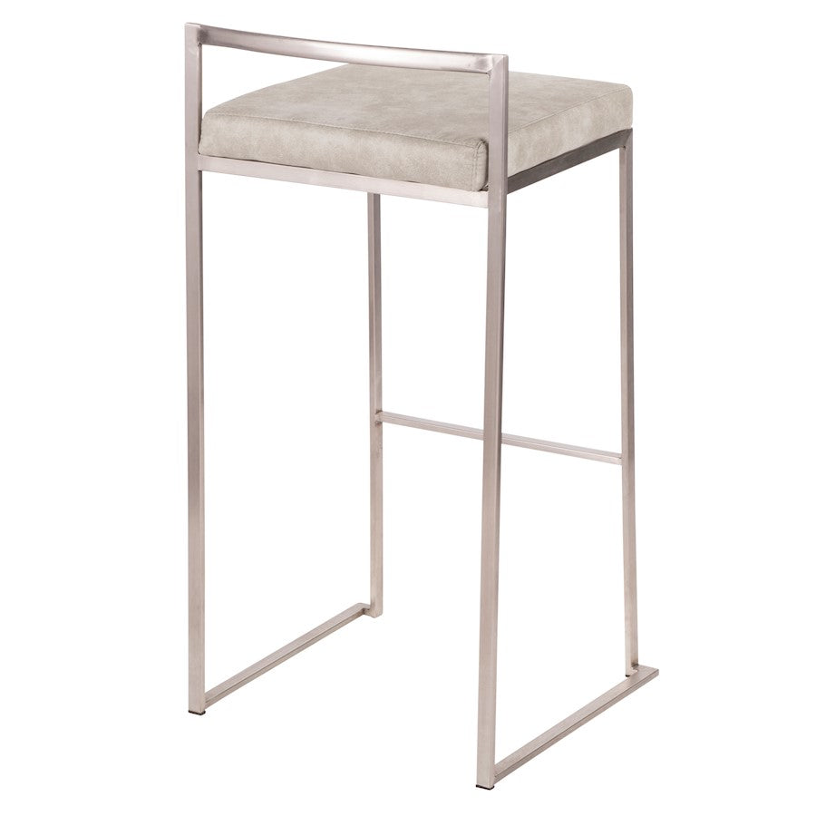 LumiSource Fuji Stackable Barstool Set/2 | Contemporary Light Grey Cowboy Fabric on Stainless Steel | Kitchen Island & Bar | Model B30-FUJILGY2