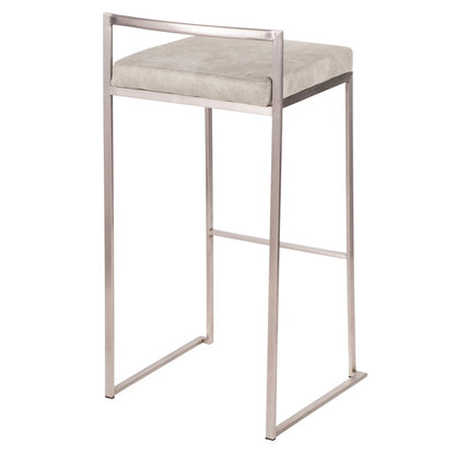 LumiSource Fuji Stackable Barstool Set/2 | Contemporary Light Grey Cowboy Fabric on Stainless Steel | Kitchen Island & Bar | Model B30-FUJILGY2
