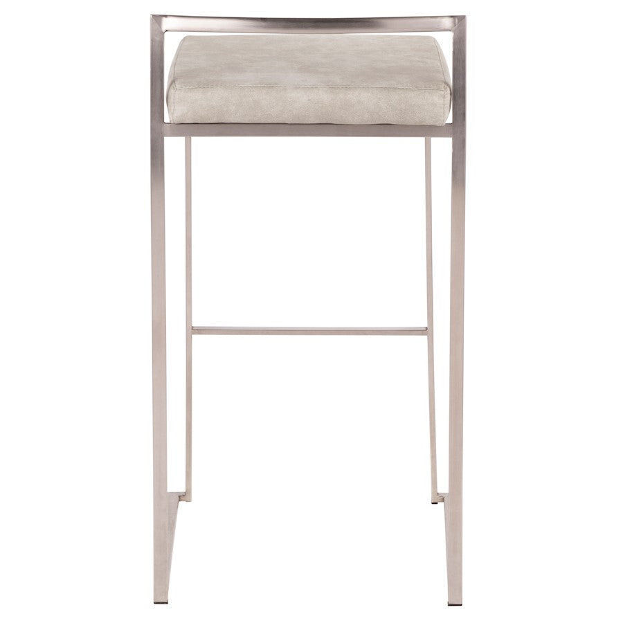 LumiSource Fuji Stackable Barstool Set/2 | Contemporary Light Grey Cowboy Fabric on Stainless Steel | Kitchen Island & Bar | Model B30-FUJILGY2