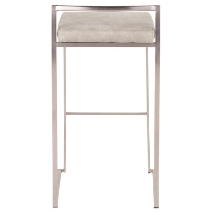 LumiSource Fuji Stackable Barstool Set/2 | Contemporary Light Grey Cowboy Fabric on Stainless Steel | Kitchen Island & Bar | Model B30-FUJILGY2