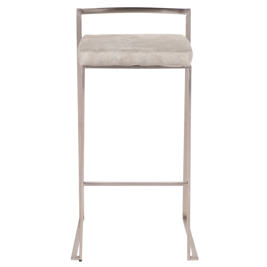LumiSource Fuji Stackable Barstool Set/2 | Contemporary Light Grey Cowboy Fabric on Stainless Steel | Kitchen Island & Bar | Model B30-FUJILGY2
