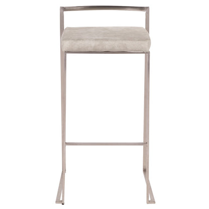 LumiSource Fuji Stackable Barstool Set/2 | Contemporary Light Grey Cowboy Fabric on Stainless Steel | Kitchen Island & Bar | Model B30-FUJILGY2