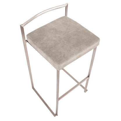 LumiSource Fuji Stackable Barstool Set/2 | Contemporary Light Grey Cowboy Fabric on Stainless Steel | Kitchen Island & Bar | Model B30-FUJILGY2