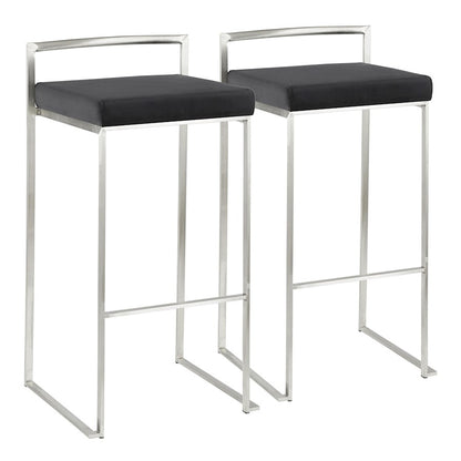 LumiSource Fuji 16in Stackable Barstool Set of 2 | Contemporary Brushed Stainless Steel and Black Velvet | Kitchen Island & Home | Model B30-FUJIVBK2