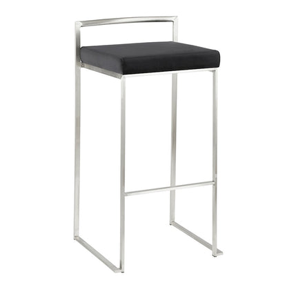 LumiSource Fuji 16in Stackable Barstool Set of 2 | Contemporary Brushed Stainless Steel and Black Velvet | Kitchen Island & Home | Model B30-FUJIVBK2