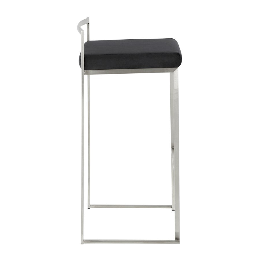 LumiSource Fuji 16in Stackable Barstool Set of 2 | Contemporary Brushed Stainless Steel and Black Velvet | Kitchen Island & Home | Model B30-FUJIVBK2