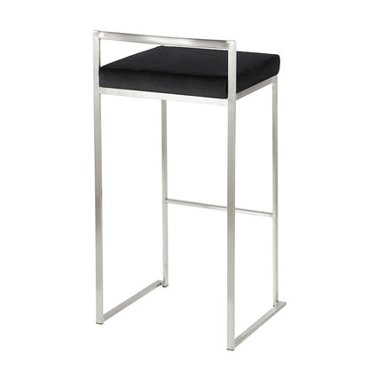 LumiSource Fuji 16in Stackable Barstool Set of 2 | Contemporary Brushed Stainless Steel and Black Velvet | Kitchen Island & Home | Model B30-FUJIVBK2