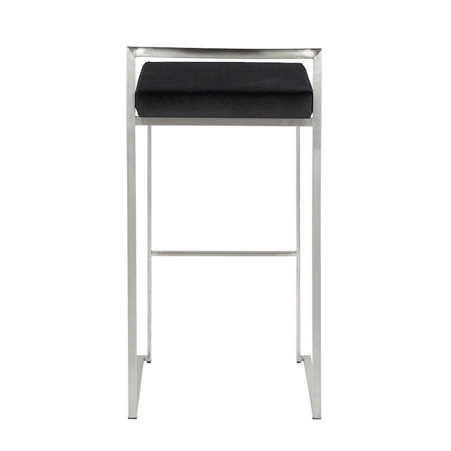 LumiSource Fuji 16in Stackable Barstool Set of 2 | Contemporary Brushed Stainless Steel and Black Velvet | Kitchen Island & Home | Model B30-FUJIVBK2