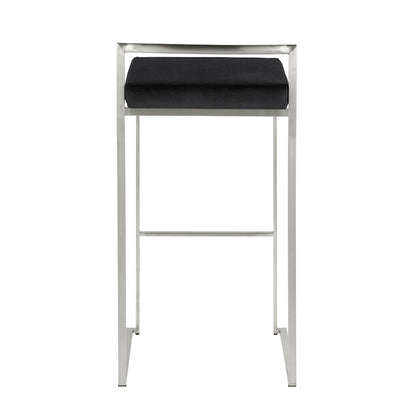 LumiSource Fuji 16in Stackable Barstool Set of 2 | Contemporary Brushed Stainless Steel and Black Velvet | Kitchen Island & Home | Model B30-FUJIVBK2