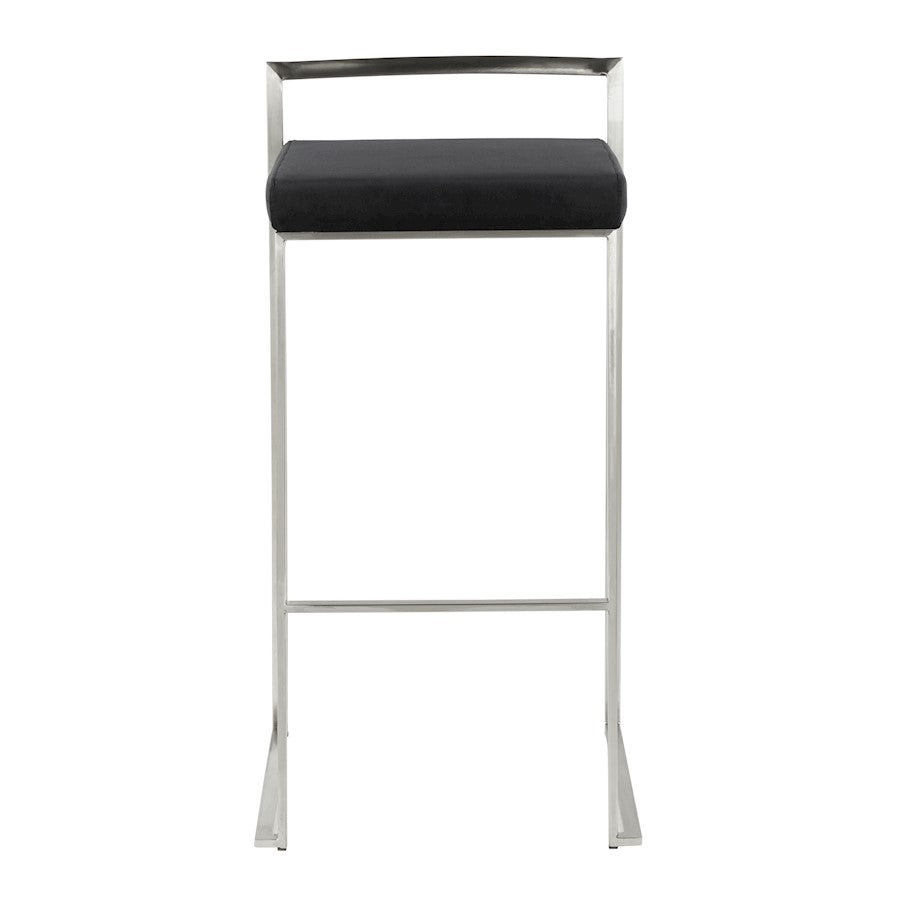 LumiSource Fuji 16in Stackable Barstool Set of 2 | Contemporary Brushed Stainless Steel and Black Velvet | Kitchen Island & Home | Model B30-FUJIVBK2