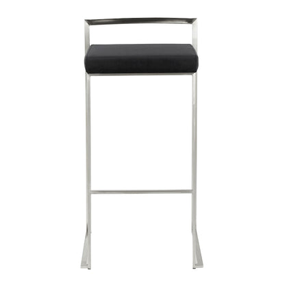 LumiSource Fuji 16in Stackable Barstool Set of 2 | Contemporary Brushed Stainless Steel and Black Velvet | Kitchen Island & Home | Model B30-FUJIVBK2