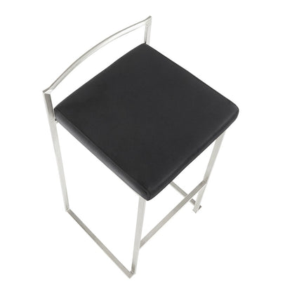 LumiSource Fuji 16in Stackable Barstool Set of 2 | Contemporary Brushed Stainless Steel and Black Velvet | Kitchen Island & Home | Model B30-FUJIVBK2
