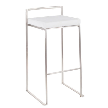 LumiSource Fuji 16in Stackable Barstool Set of 2 | Contemporary Brushed Stainless Steel and White Velvet | Kitchen Island & Home | Model B30-FUJIVW2